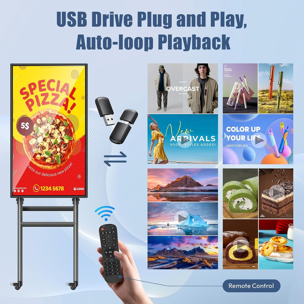 MWE 43 Inch Mobile Digital Signage Display Touchscreen Kiosk with Flight Case, Portable LCD Screen with Screen Mirroring App Publishing, Advertising Display Poster, Android OS