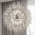 Modern Crystal Chandelier, 24-Light Firework Pendant Crystal Chandelier Chrome, 39.3' Large Dandelion Ceiling Light Fixture for Living Room Foyer Hallway