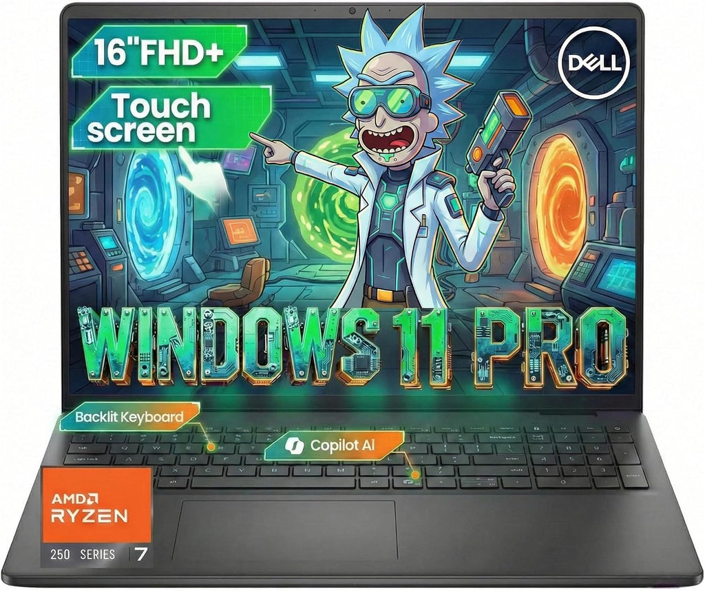 Dell 16 Touchscreen Business Laptop - LDC16255 - AMD Ryzen 7 250 (Beat Core 7 150U) | 32GB DDR5 + 1TB SSD | AI Copilot Key | 16' FHD+ Display |Backlit KB|Win 11 Pro| Carbon Black
