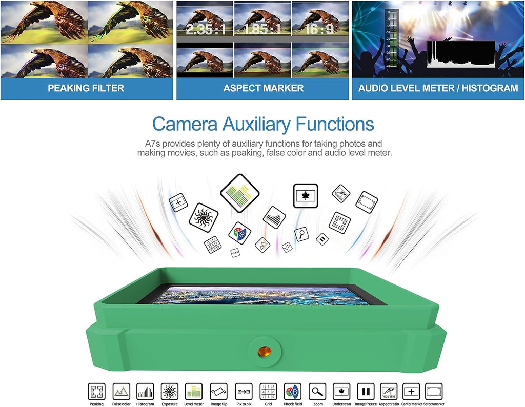 LILLIPUT A7S 7 Inch IPS 4K HDMI Camera Field Monitor Video Assist Full HD 1920x1200 DSLR Monitor with Peaking Focus False Colors F970 + LP-E6 Battery Plate
