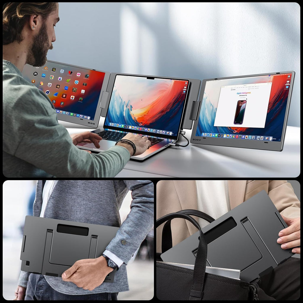 KYY Laptop Screen Extender, 15.6' Laptop Monitor Extender with Type-C Plug&Play, 1080P FHD Portable Triple Monitor for Laptop with Alloy Dual Monitor fits 13'-17', Portable Monitor for Mac/Wins/Chrome