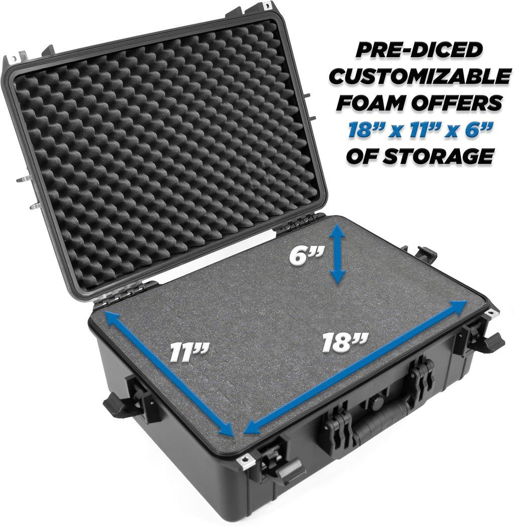 CASEMATIX 23' Waterproof Hard Case with Customizable Foam for Electronics, Tools and Accessories - Hard Shell Plastic Case with Pre-Diced Travel Case Foam Interior