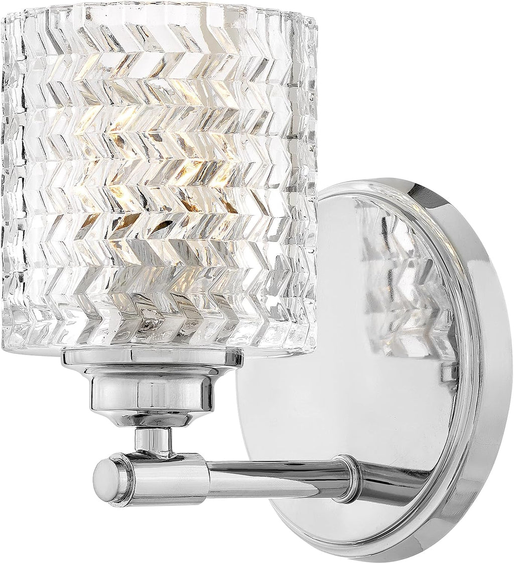 Hinkley Elle Collection One Light Bathroom Vanity Fixture with Clear Chevron Glass, Chrome