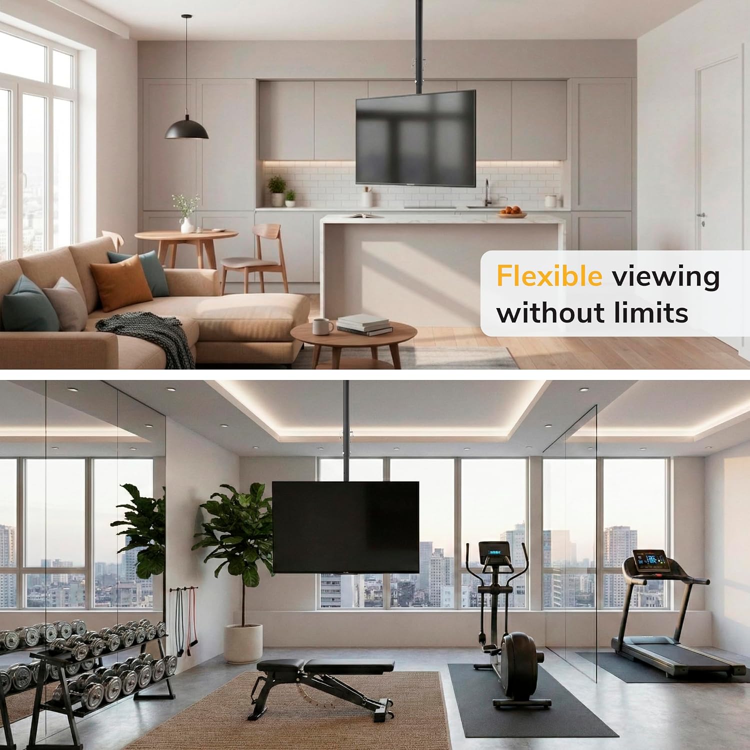 Mount-It! Ceiling TV Mount for 32–86 Inch TVs – Full Motion Swivel, Tilt & Height Adjustable Bracket – Heavy-Duty Steel, 175 lb Capacity, VESA 800x450 – Ideal for Home & Commercial Installations