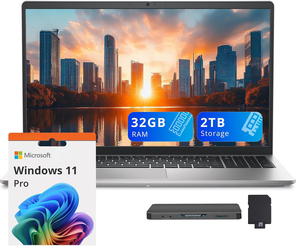 Dell 15 15.6' FHD Business Laptop, Intel Core i7-1355U, 32GB RAM, 2TB Storage(1TB SSD+1TB Docking Station Set), Intel UHD Graphics, Backlit Keyboard, Num Pad, Webcam, Wi-Fi 6, Win 11 Pro, Silver