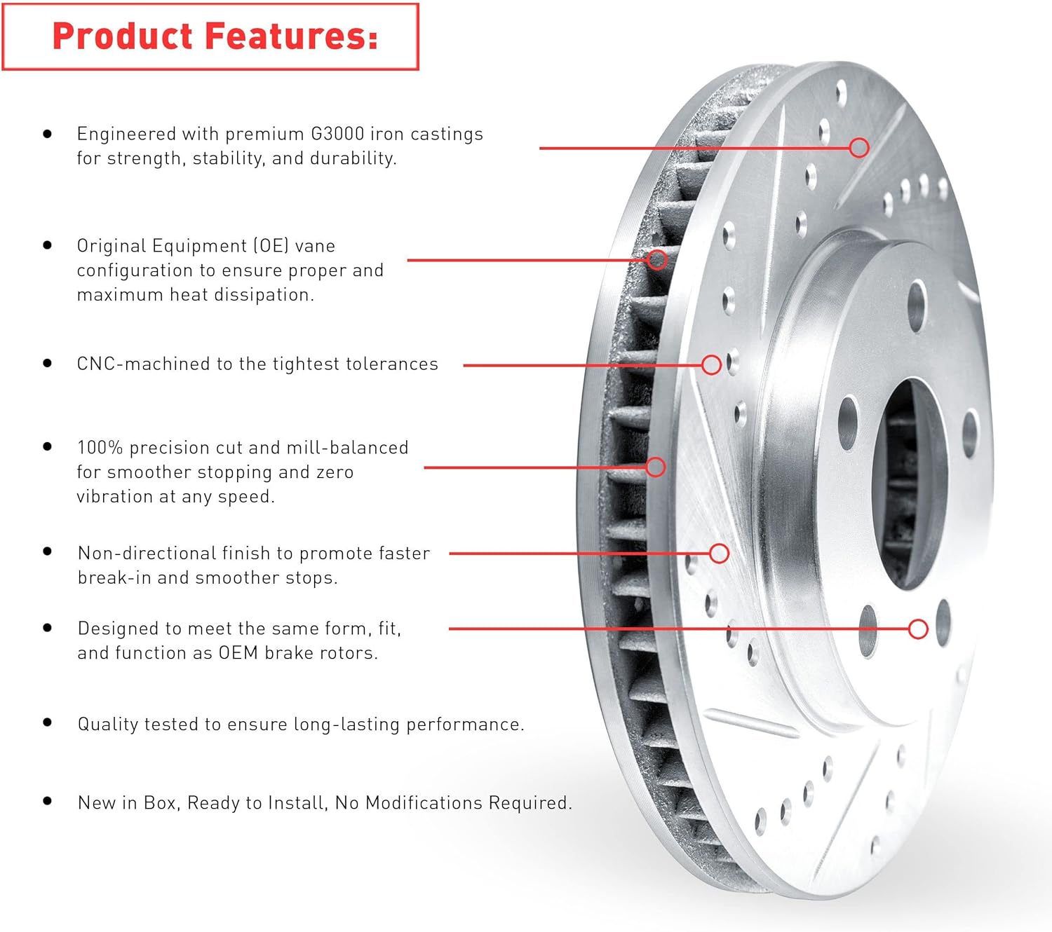 Dynamic Friction Company Front Brake Kit Fits 2002-2006 Acura RSX; 2007-2010 Acura CSX; 2006-2011 Honda Civic| 4000 HybriDynamic Pads, Drilled Slotted Rotors| Hardware| 11.8' Front