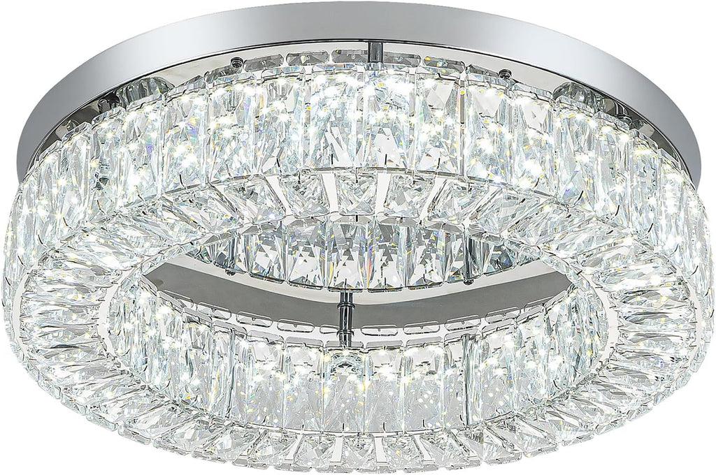 HOPGGIE 18 Inch Crystal Chandelier LED Ceiling Light Flush Mount Ceiling Light Fixtures Luxury Large Chandelier Light for Living Room Bedroom Dining Room Closet (Cool White)