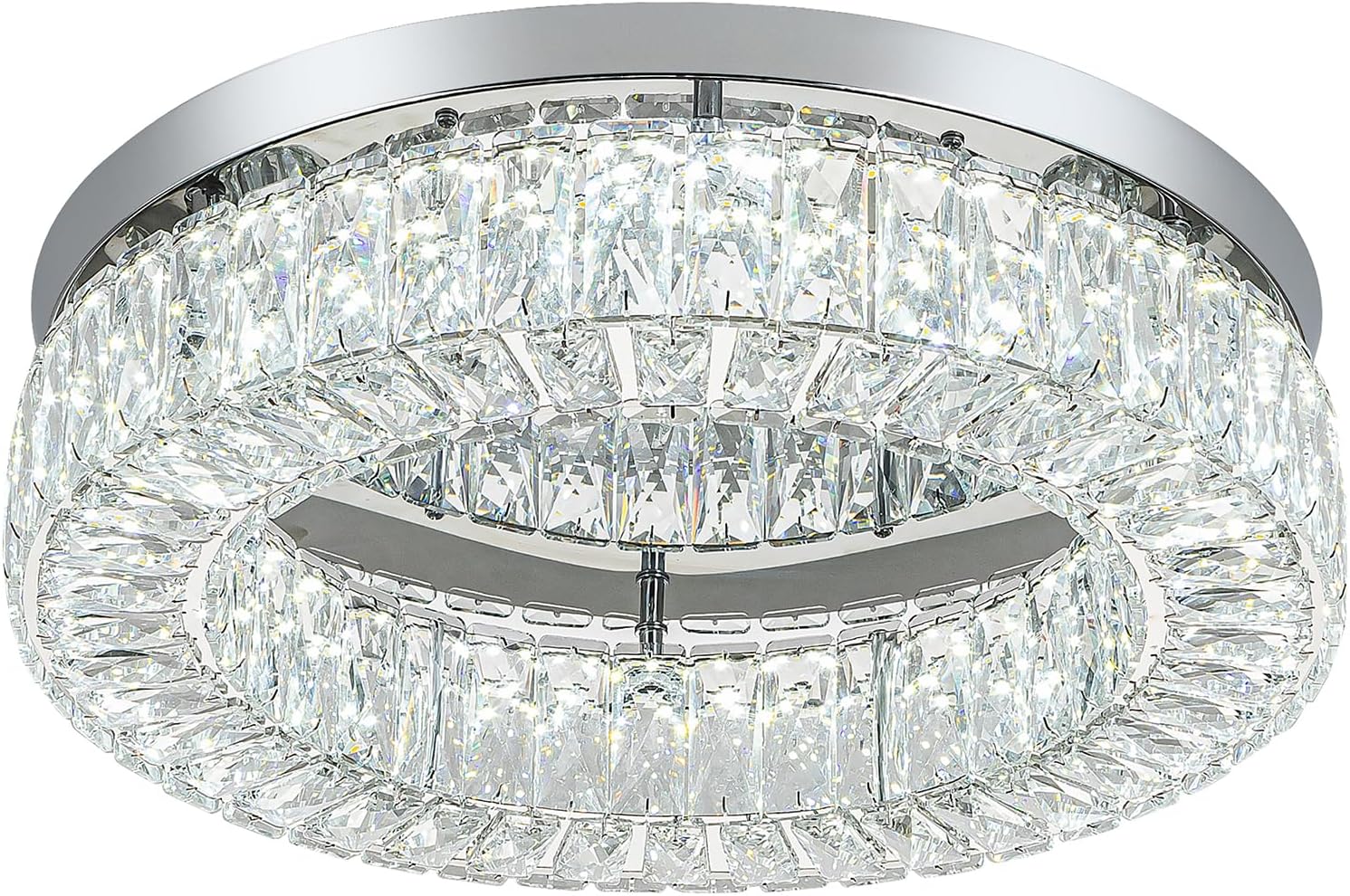 HOPGGIE 18 Inch Crystal Chandelier LED Ceiling Light Flush Mount Ceiling Light Fixtures Luxury Large Chandelier Light for Living Room Bedroom Dining Room Closet (Cool White)