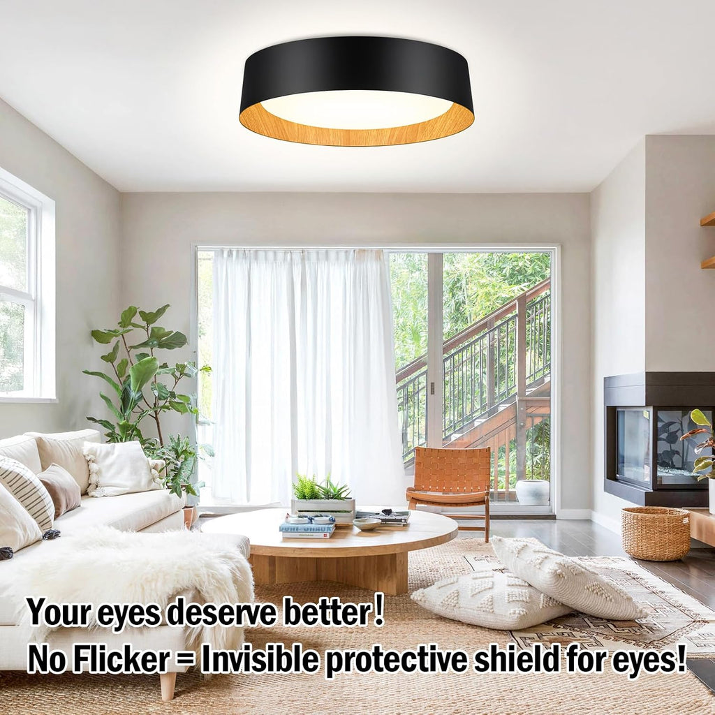 BrightHome 2-Pack 16in Flush Mount Ceiling Light, 3000LM 30W(300W Equiv), LED Ceiling Light Fixture 5CCT 2700K 3000K 4000K 5000K 6000K, Dimmable Ceiling Lamp for Bathroom Hallway, Black and Wood