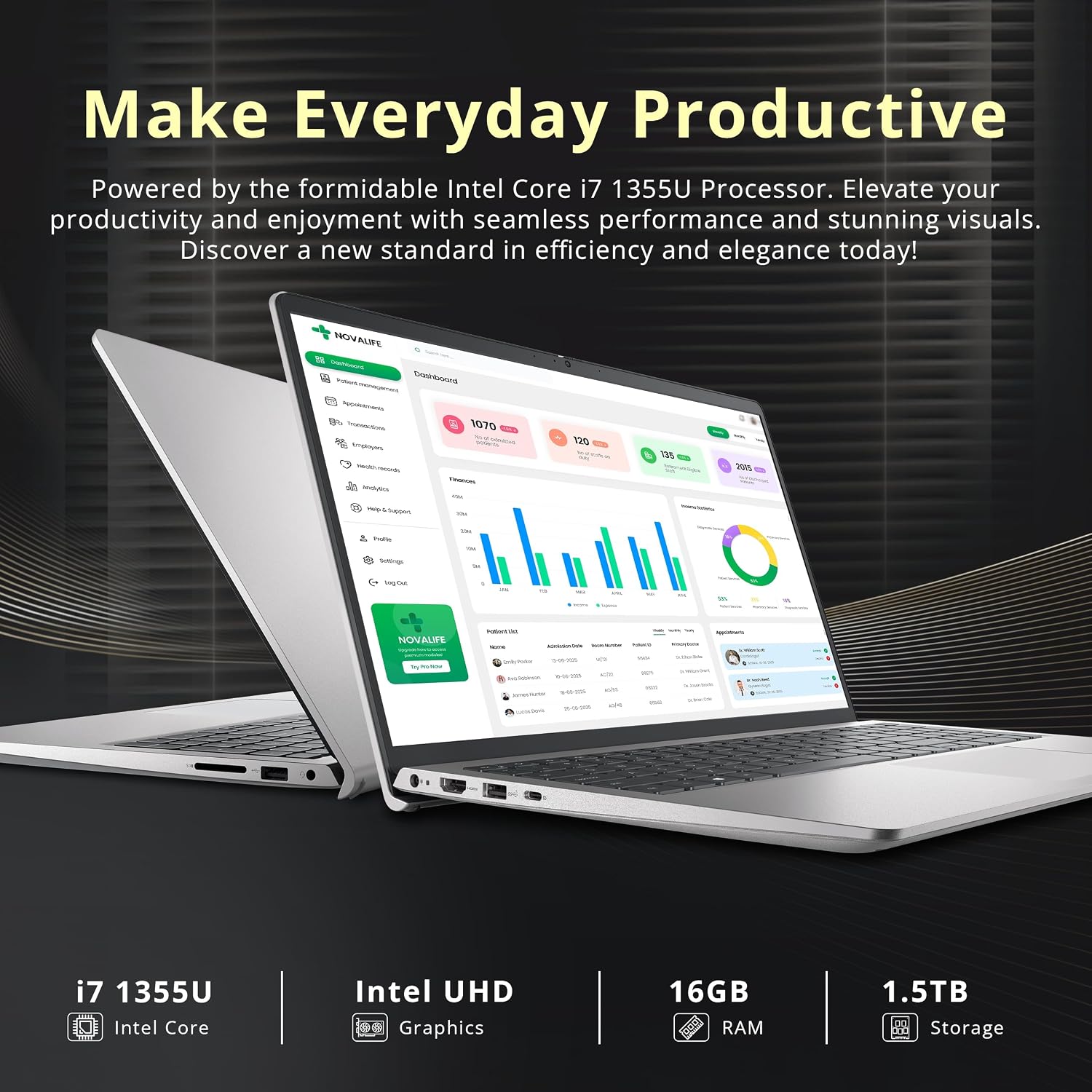 Dell 15 15.6' FHD Business Laptop, Intel Core i7-1355U, 16GB RAM, 1.5TB Storage(512GB SSD+1TB Docking Station Set), Intel UHD Graphics, Backlit Keyboard, Num Pad, Webcam, Wi-Fi 6, Win 11, Silver