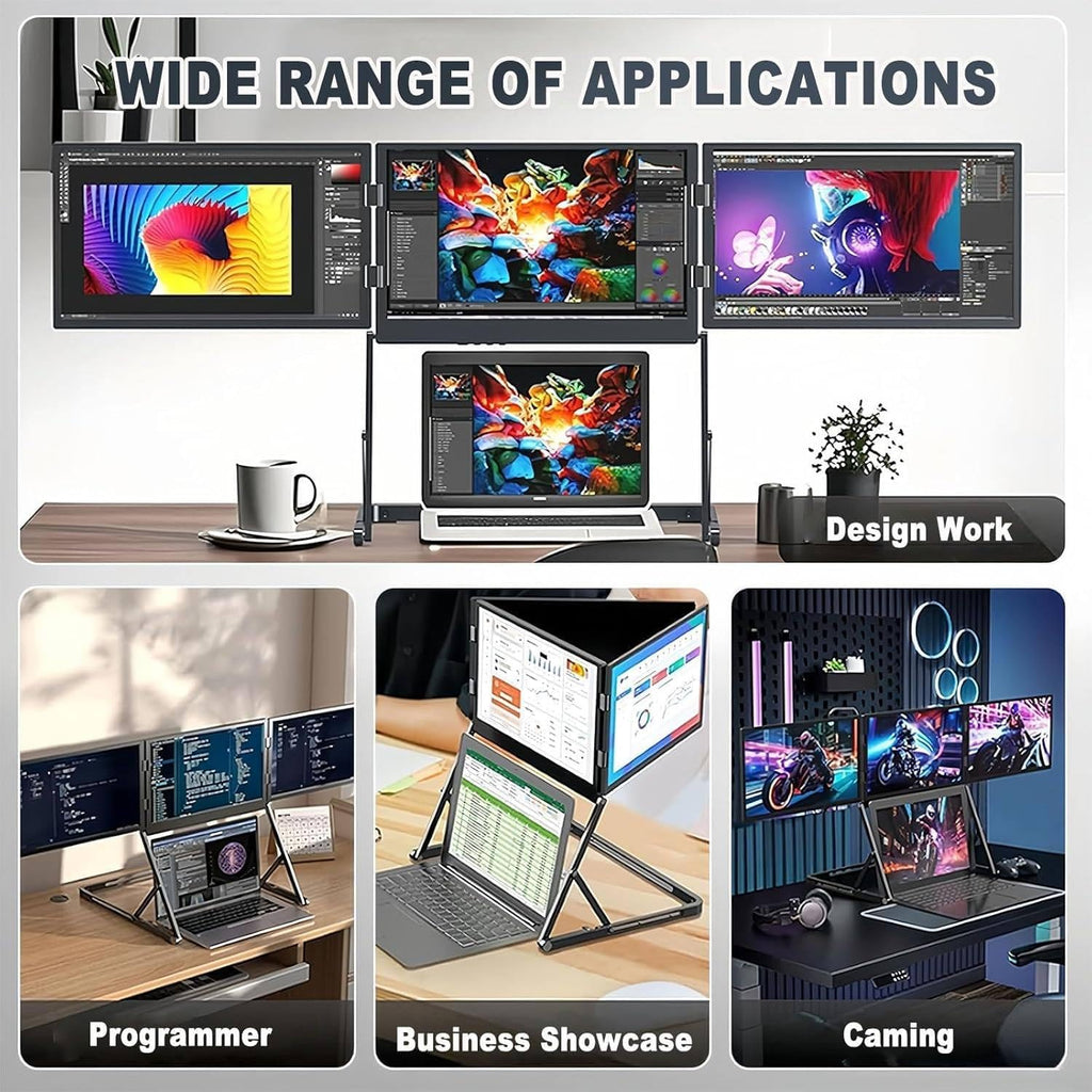 Portable Laptop Monitor Extender, 15.6' FHD 1080P Portable Laptop Screen Extender Monitor, Triple Display with USB-C & HDMI, 360° Rotatable, Adjustable Viewing Angles, Foldable Travel Display