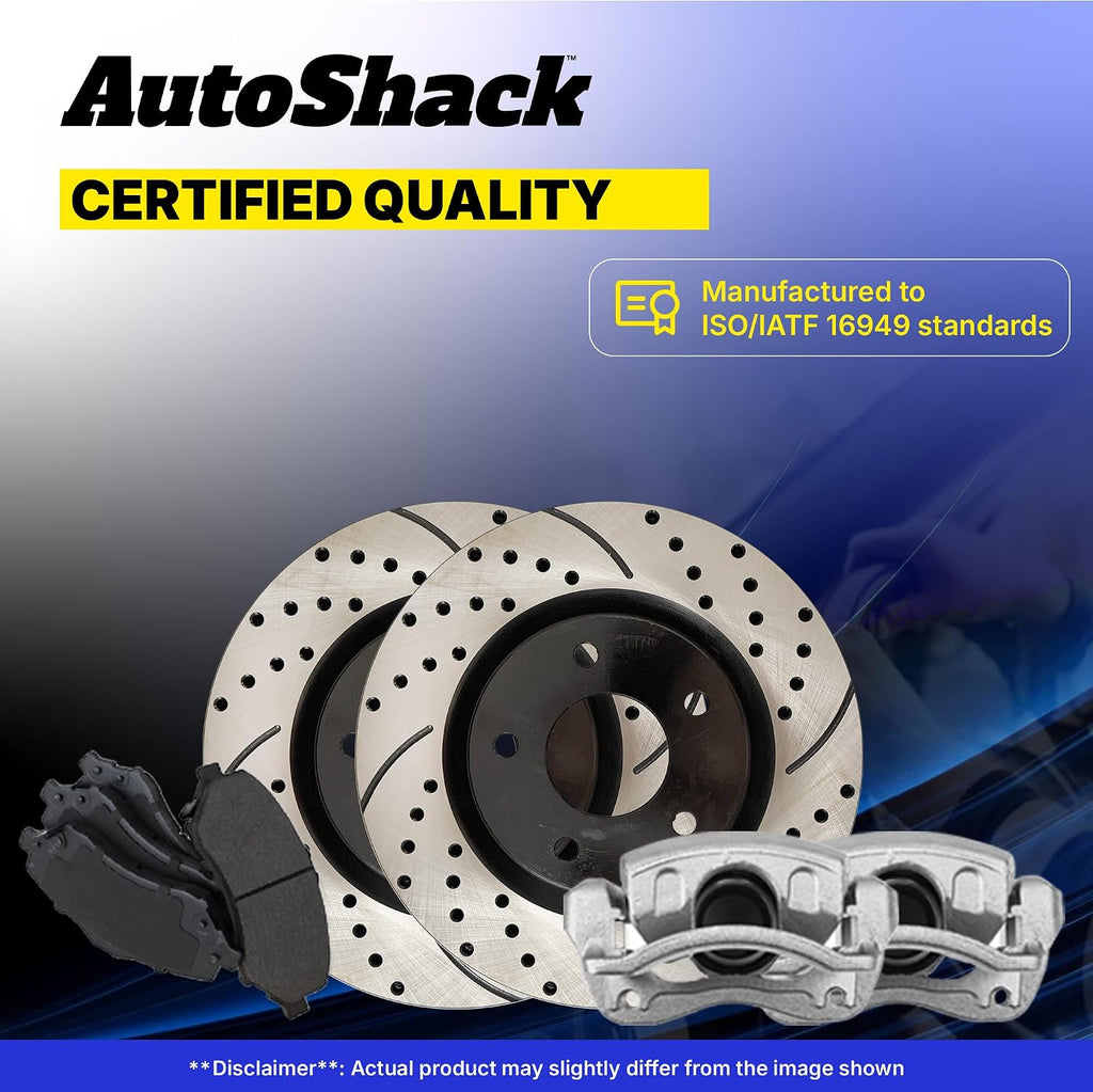 AutoShack Front Brake Rotors, Ceramic Pads & Calipers for Honda, Accord 2003-2017 Civic 2013-2021, FWD L4 1.5L 1.8L 2.0L 2.4L - E-Coated Drilled & Slotted - ShadowGuard - 11.1' (281.95 mm), 5-Lug