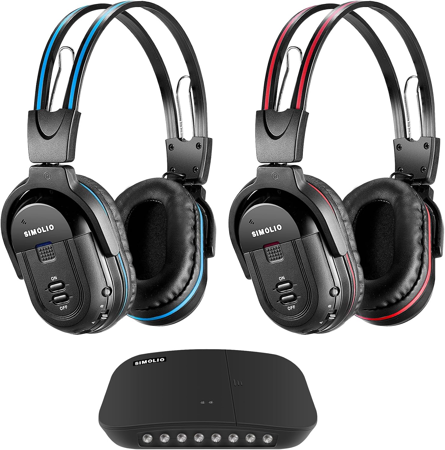 SIMOLIO 2 Pack IR Car Headphones and AuraCast Wireless Headphones for Kids with Mic, Share Port, Bluetooth Foldable Headset & Comfy Travel Set, 2 Channel IR Wireless Headset for Car DVD & Road Trips