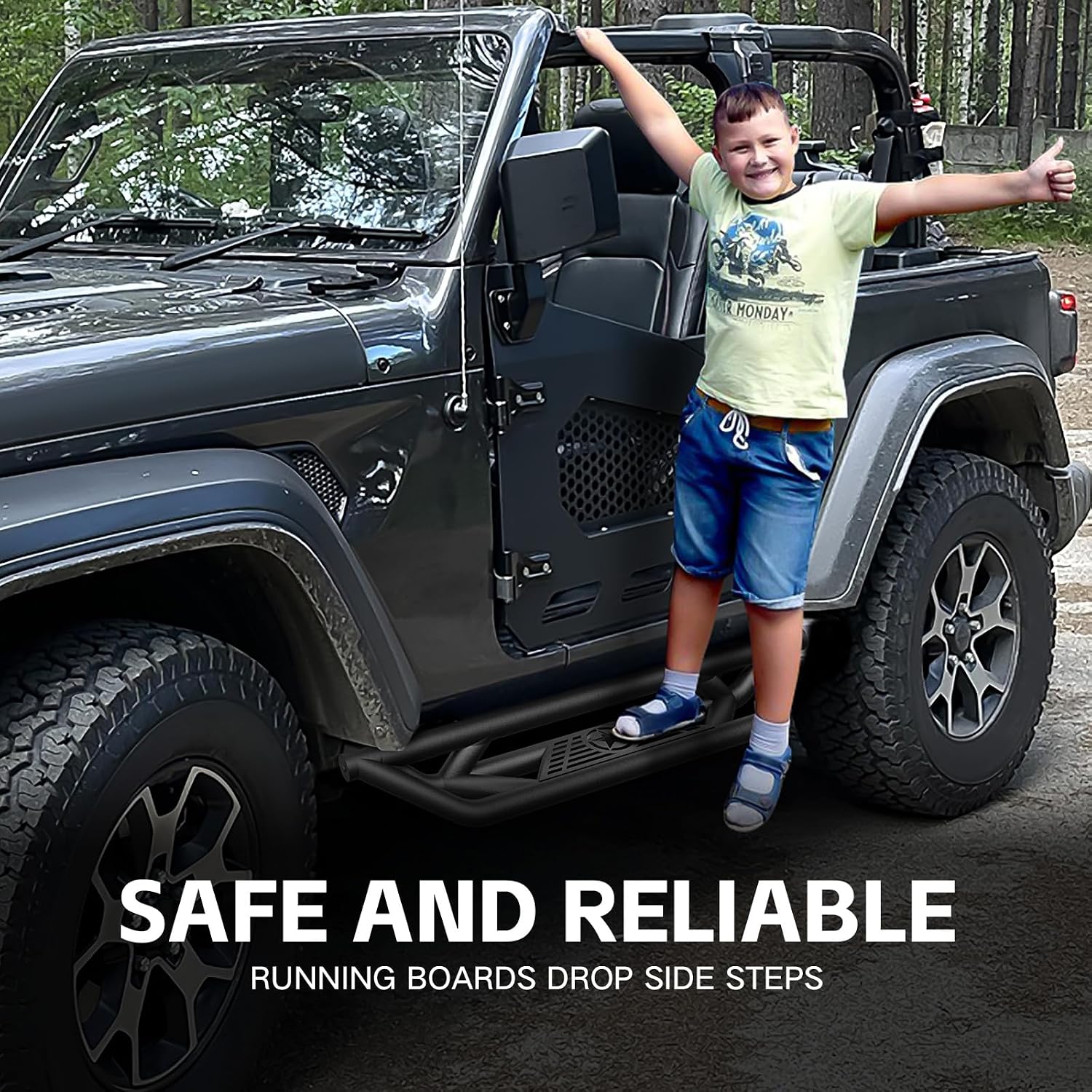 Running Boards Compatible with 2018-2026 Jeep Wrangler JL 2 Doors, Drop Side Steps, Heavy-Duty Steel Nerf Bar Step Plate Rock Sliders Rail