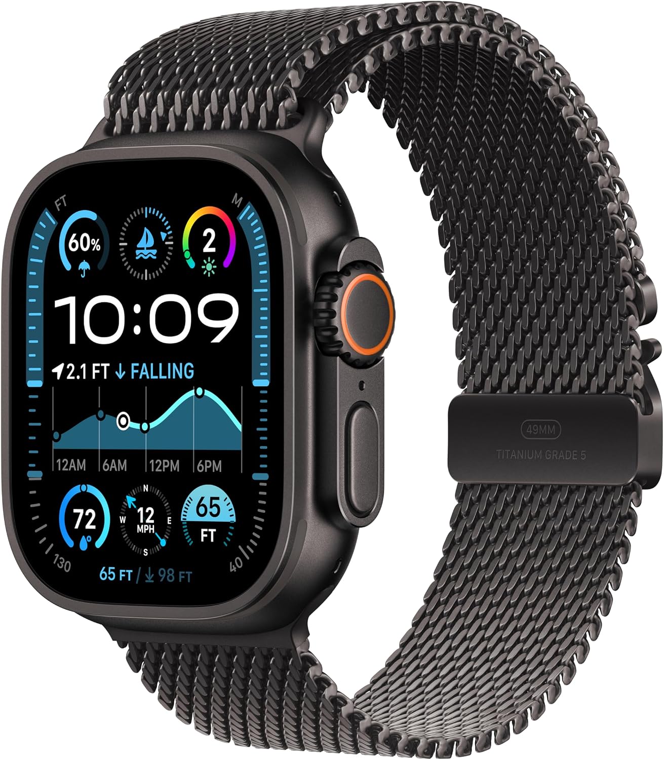 Apple Watch Ultra 2 [GPS + Cellular 49mm] Black Titanium Case with Black Titanium Milanese Loop, Medium (Renewed)