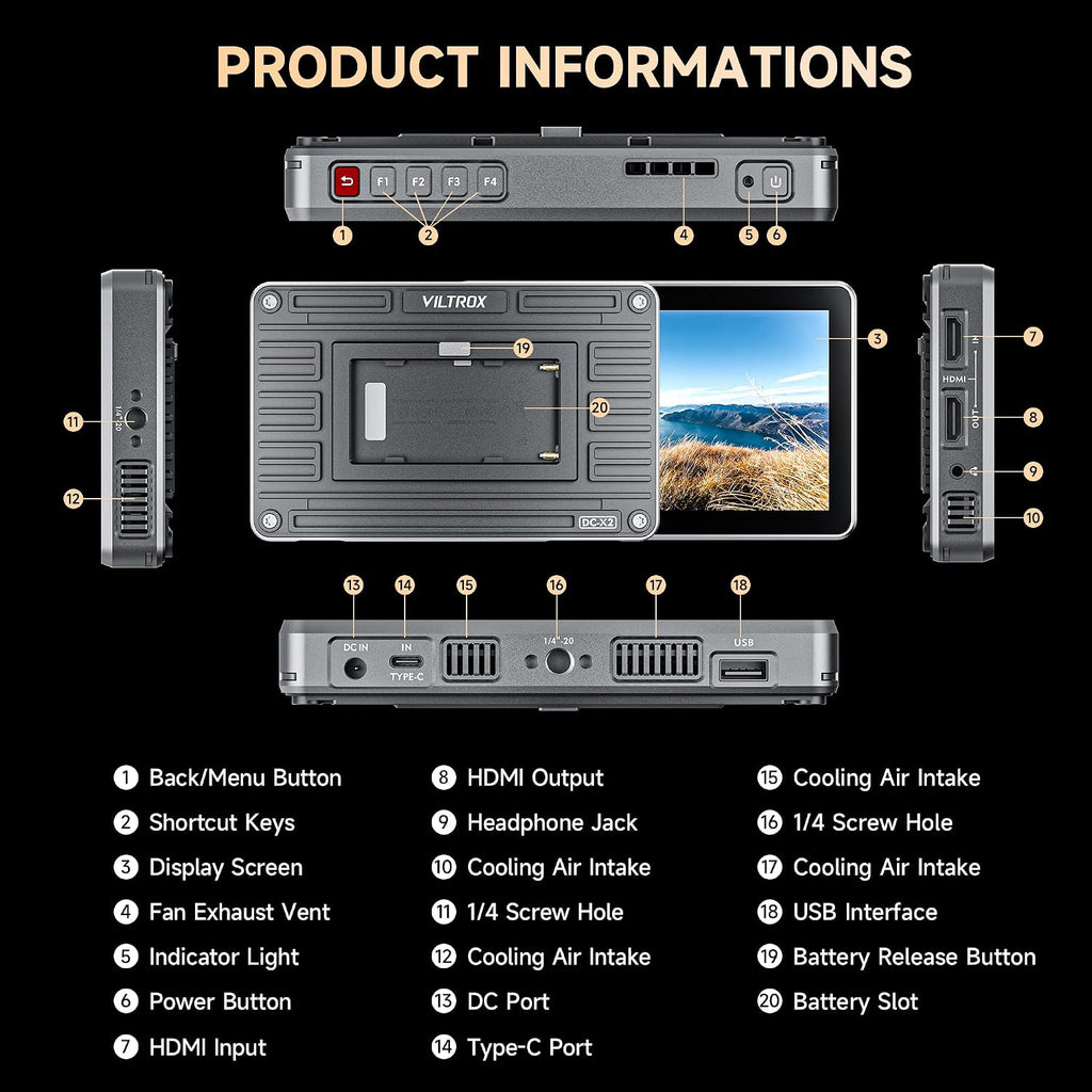 VILTROX DC-X2 Touchscreen Camera Field Monitor, 2000 Nits 6 inch On Camera Monitor 4K HDMI in/Out 3D Lut Full Waveform 1920X1080 HD Focus Peaking Assist Video Field Monitor with Sunshade Hood Battery