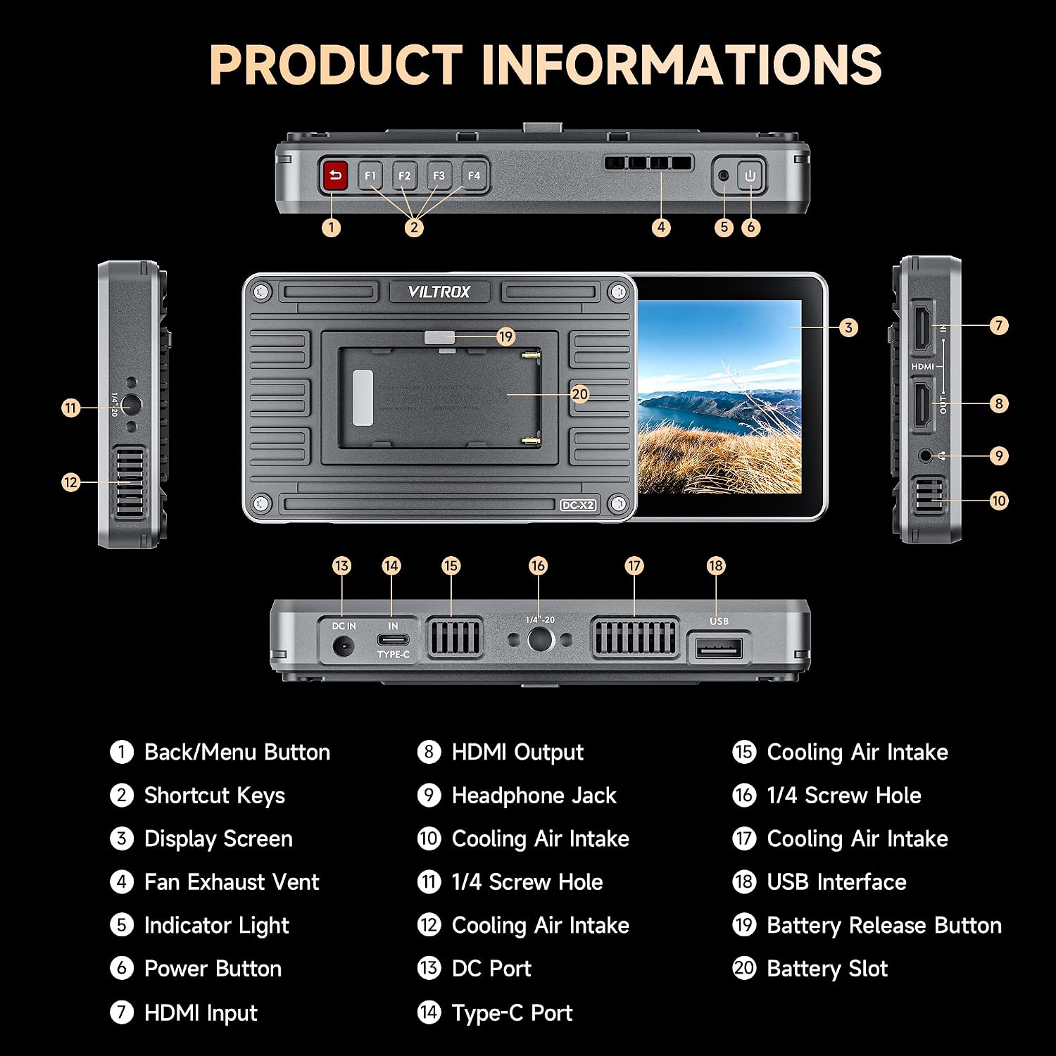 VILTROX DC-X2 Touchscreen Camera Field Monitor, 2000 Nits 6 inch On Camera Monitor 4K HDMI in/Out 3D Lut Full Waveform 1920X1080 HD Focus Peaking Assist Video Field Monitor with Sunshade Hood Battery
