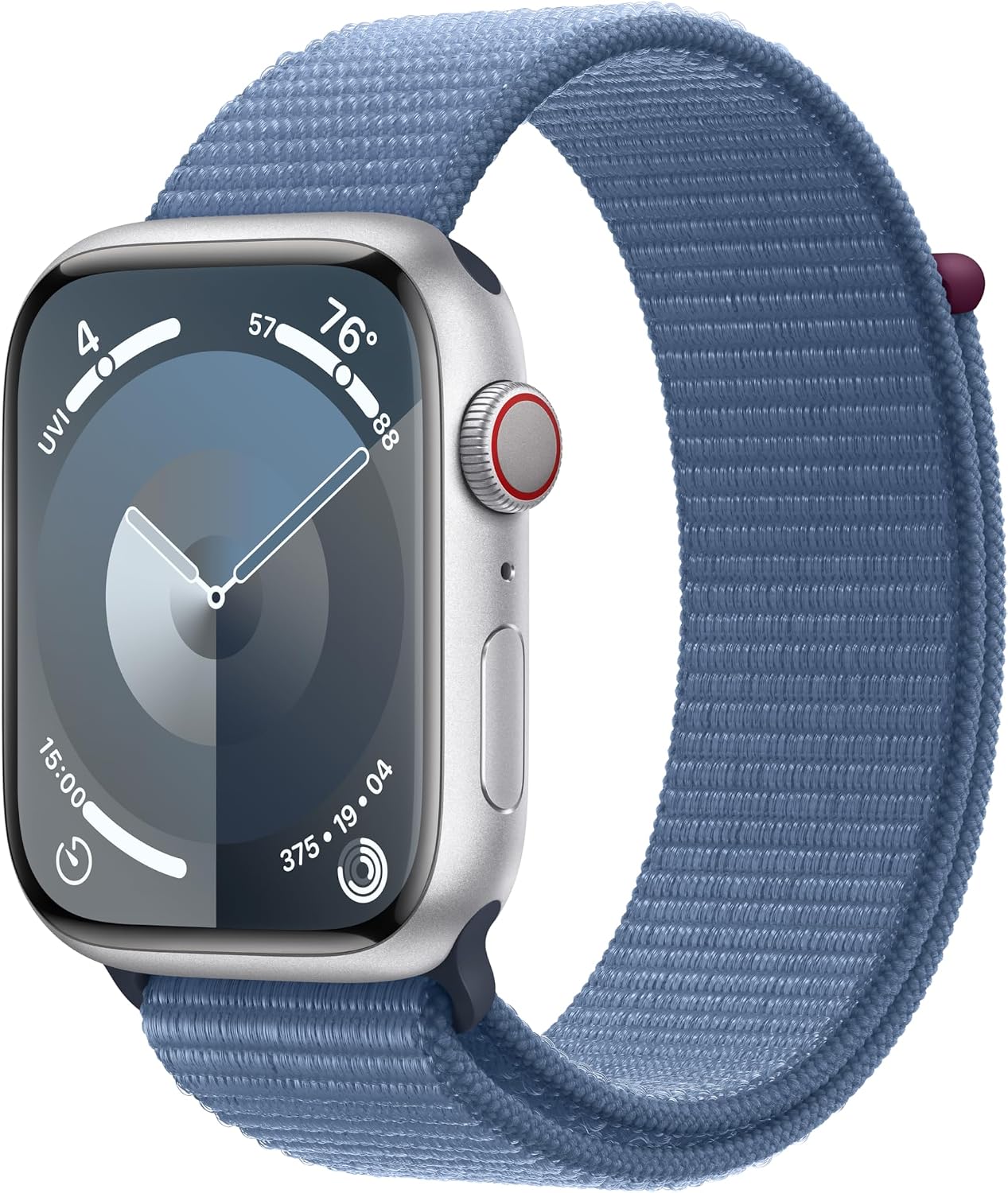 Apple Watch Series 9 [GPS + Cellular, 45mm] - Silver Aluminum Case with Winter Blue Sport Loop, One Size (Renewed)