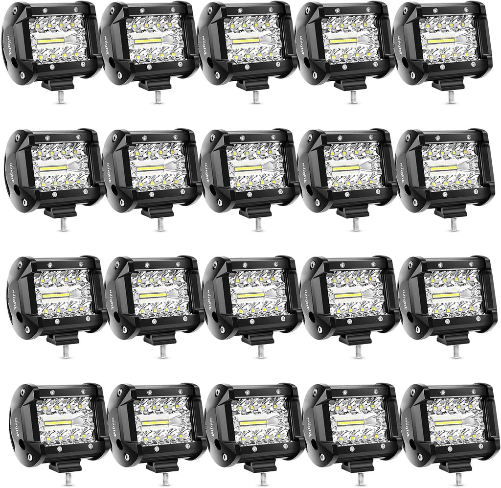 Nilight 20Pcs LED Pods 4Inch 60W Light Bar Flood Spot Combo Triple Row Driving Lamp Roof Bumper Off Road LED Work Lights Pods for Van Camper Wagon Car Pickup Golf Cart ATV UTV SUV Truck Boat 4x4