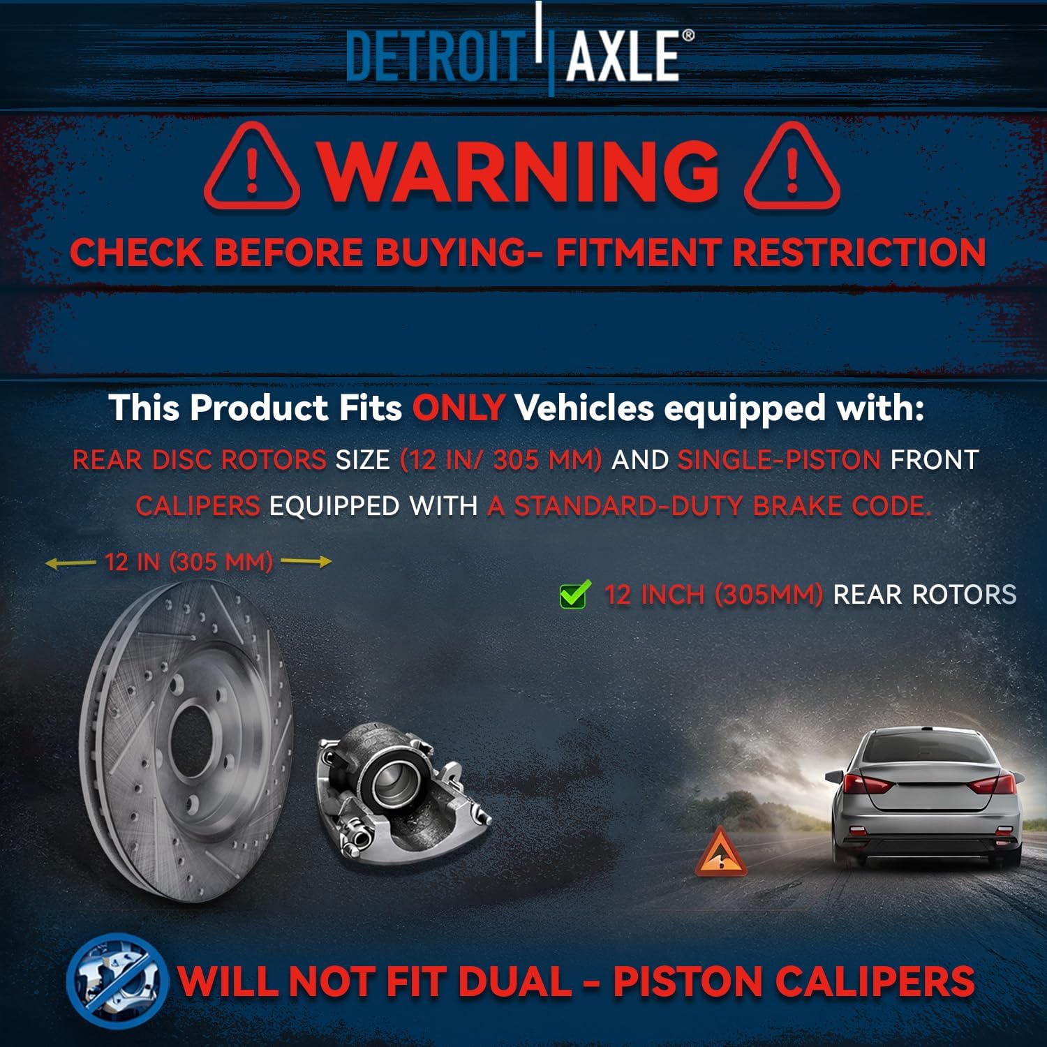 Detroit Axle - Rear Brake Kit for 2009 2010 2011 2012 Chrysler Town & Country Dodge Grand Caravan Routan Brake Rotors Brake Calipers w/Brackets Brakes Pads Replacement: 12' inch Rotor