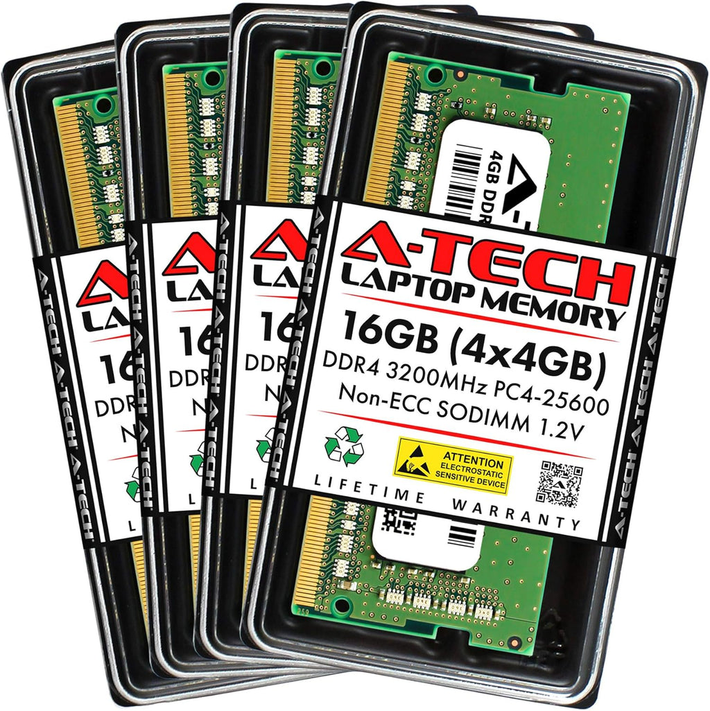A-Tech 16GB (4x4GB) DDR4 3200 MHz SODIMM PC4-25600 (PC4-3200AA) CL22 Non-ECC Laptop RAM Memory Modules