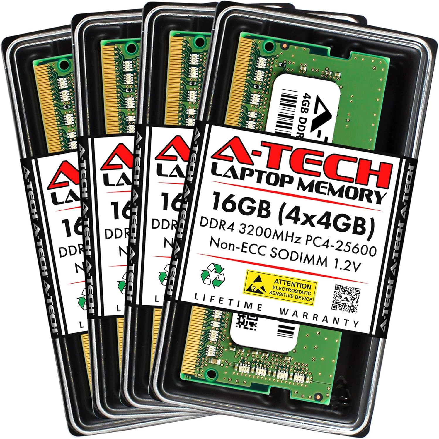 A-Tech 16GB (4x4GB) DDR4 3200 MHz SODIMM PC4-25600 (PC4-3200AA) CL22 Non-ECC Laptop RAM Memory Modules