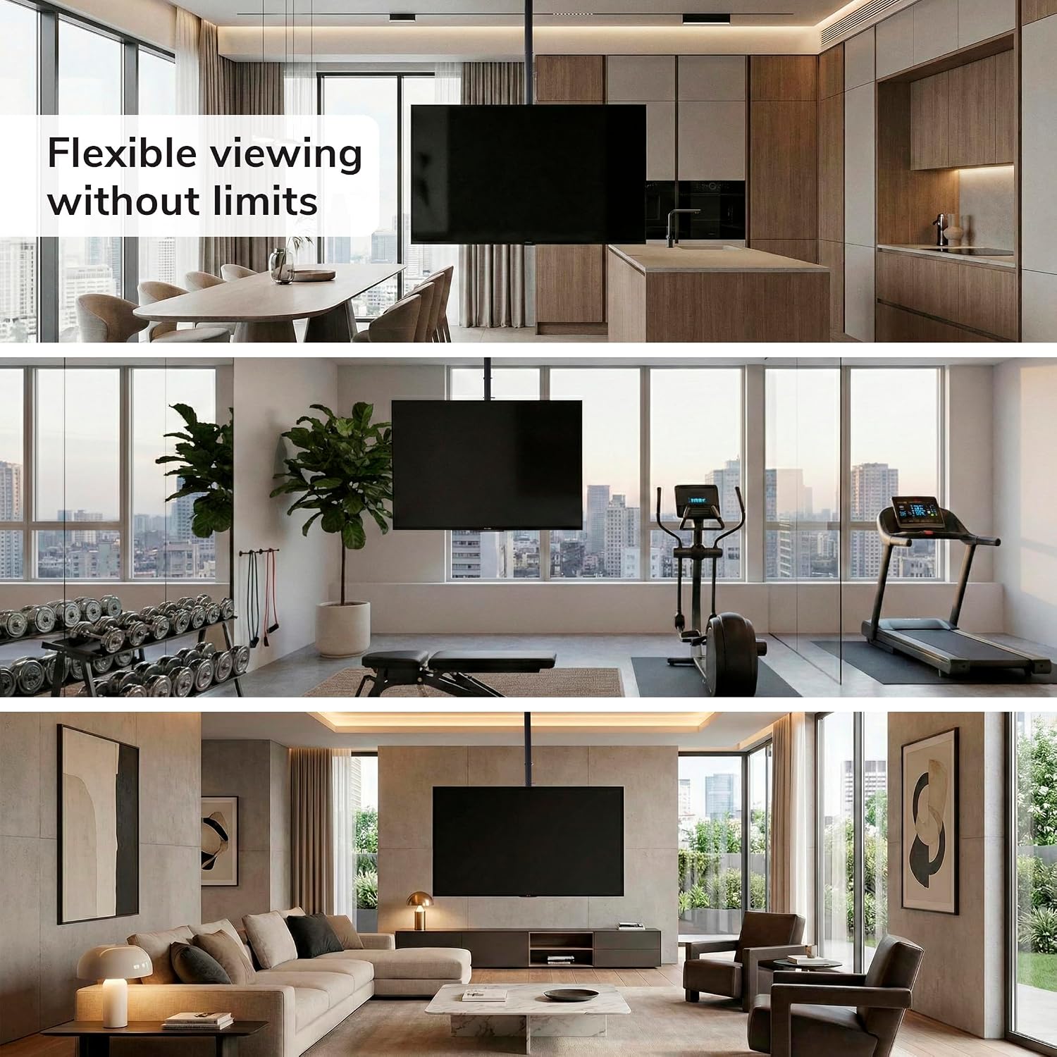 Mount-It! Ceiling TV Mount for 42–90 Inch TVs – Full Motion Swivel, Tilt & Height Adjustable TV Bracket, 220 lb Capacity, VESA 800x400, Sloped Ceilings, Corners – Home & Commercial Use