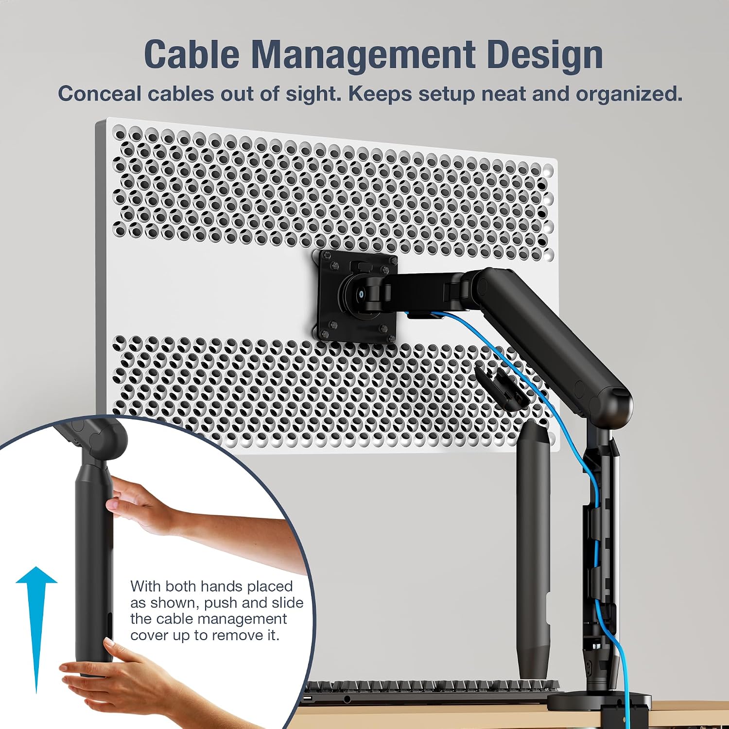 AVLT Single 17'-40' Ultrawide 3-Segment Easel Monitor Arm for Screens Up to 24.3 lbs, Aluminum Designer Stand, Adjustable Pneumatic Height, Full Motion Swivel Tilt Rotation, USB-C&A Ports, Black