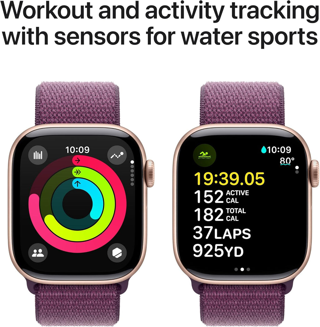 Apple Watch Series 10 [GPS + Cellular 42mm case] Smartwatch with Rose Gold Aluminium Case with Plum Sport Loop. Fitness Tracker, ECG App, Always-On Retina Display, Carbon Neutral (Renewed)