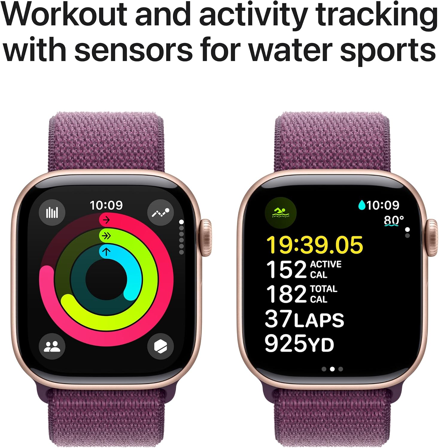 Apple Watch Series 10 [GPS + Cellular 42mm case] Smartwatch with Rose Gold Aluminium Case with Plum Sport Loop. Fitness Tracker, ECG App, Always-On Retina Display, Carbon Neutral (Renewed)