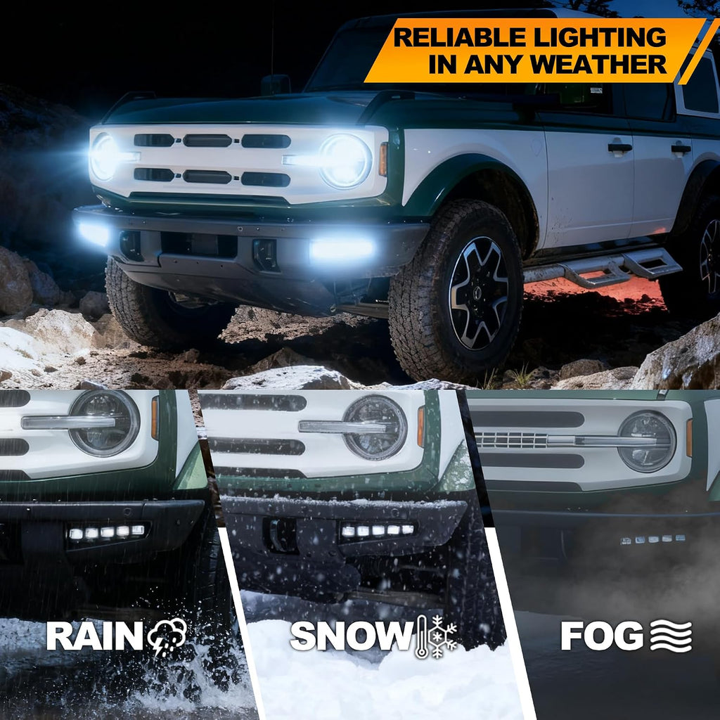 LED Fog Lights Compatible with Ford Bronco 2021-2026 Accessories | 2/4 Door, Modular Bumper, Sequential LED, Switchback DRL Turn Signal Lamps, White/Amber Light, 2PCS