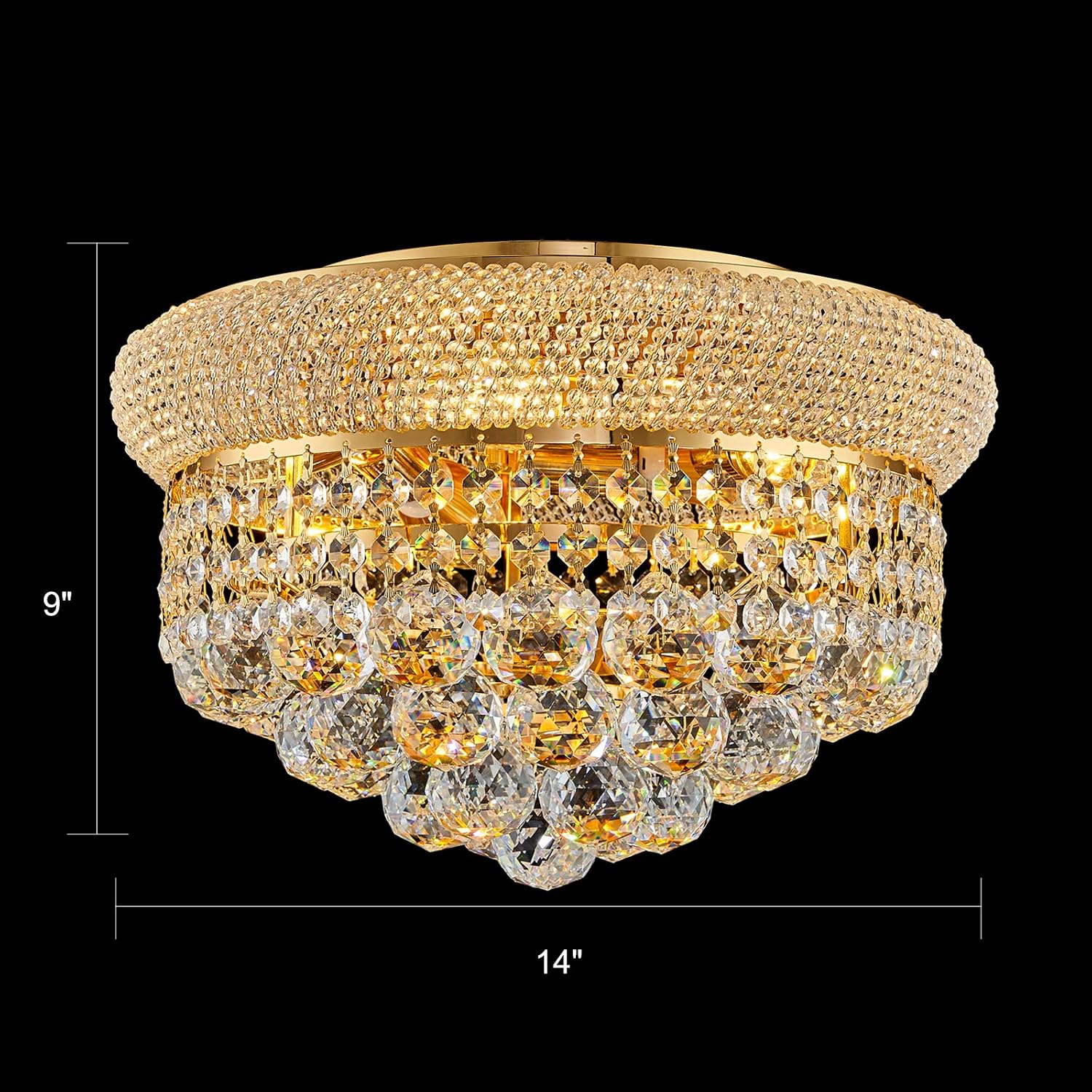 5 - Light 14' Crystal Flush Mount Chandelier Ceiling Light Fixture for Bathroom Hallway Entryway Closet Bedroom Laundry Gold Finish