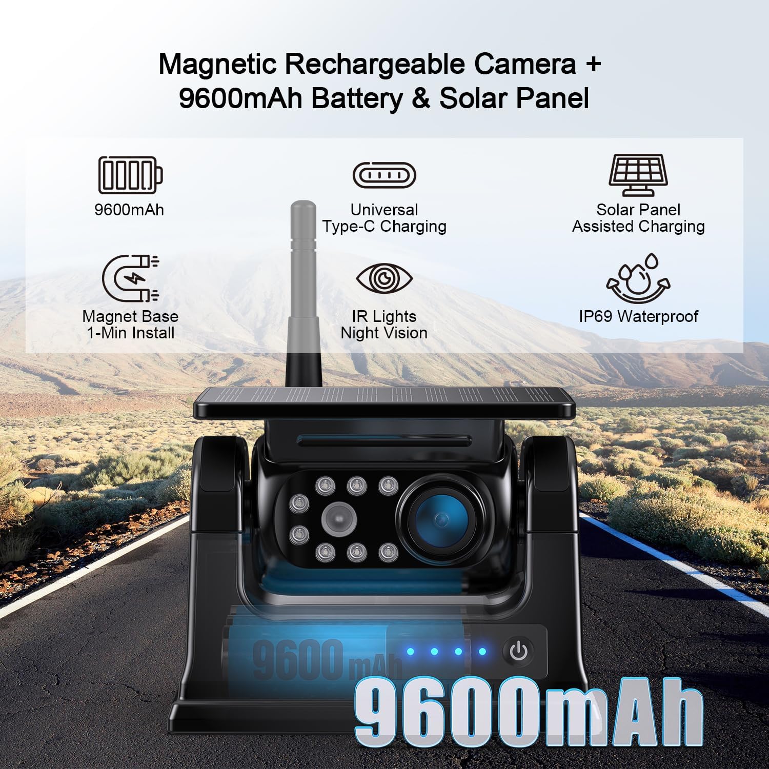Fookoo 10.1' Solar Magnetic Wireless Backup Camera HD 1080P Touchscreen Monitor 1 Min DIY Install Portable Scratch-Proof No Drilling DVR Rechargeable Night Vision for RV Truck Camper - DCM1002