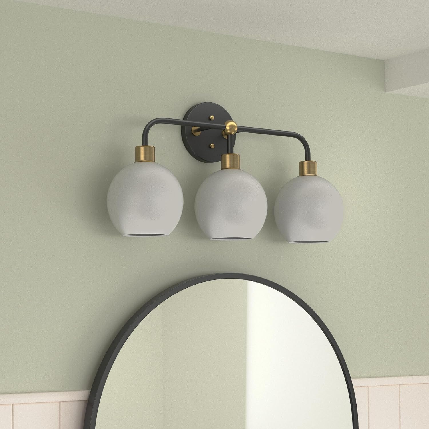 Linea di Liara Lukasa Modern Bathroom Vanity Lights Fixtures 3-Lights Over Mirror Lighting Matte Black and Gold Vanity Lights for Bathroom Light Fixtures Frosted Glass Covers, UL Listed