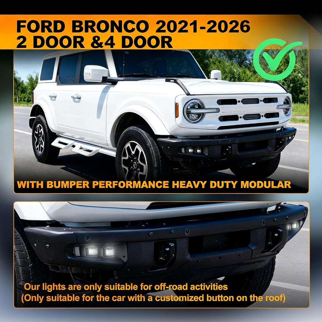 Raptor Style LED Fog Lights Fit for Ford Bronco 2021-2026 2/4 Door | Dual Color, DRL Turn Signal, Amber & White Light, for Factory & AUX Switch, Heavy Duty, Modular Bumper, 2PCS, Black Shell