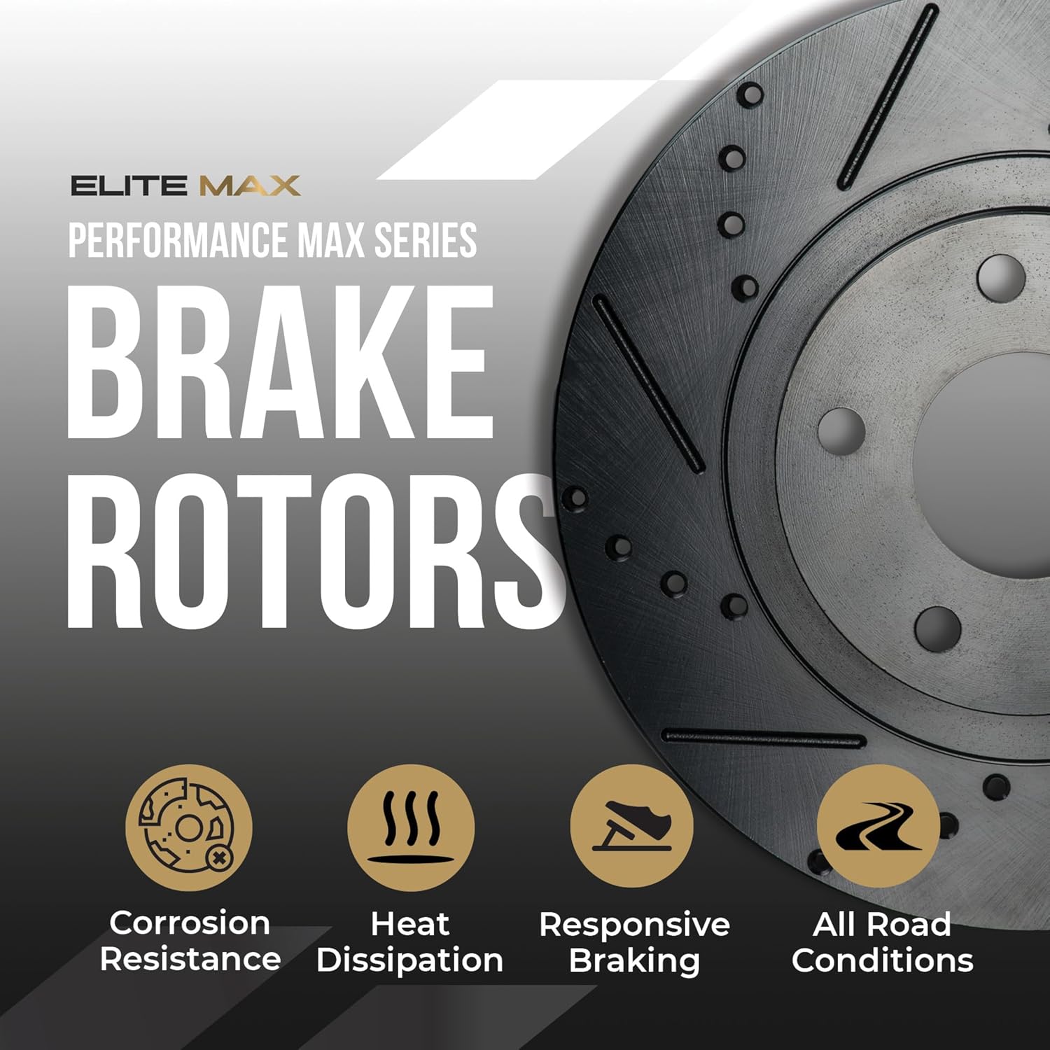 Max Advanced Brakes Front Brake Kit Compatible With 2006-2010 2011 Honda Civic Si Compatible With Acura CSX Type-S Replacement Drilled Slotted Black Coated Disc Brake Rotors and Ceramic Brake Pads