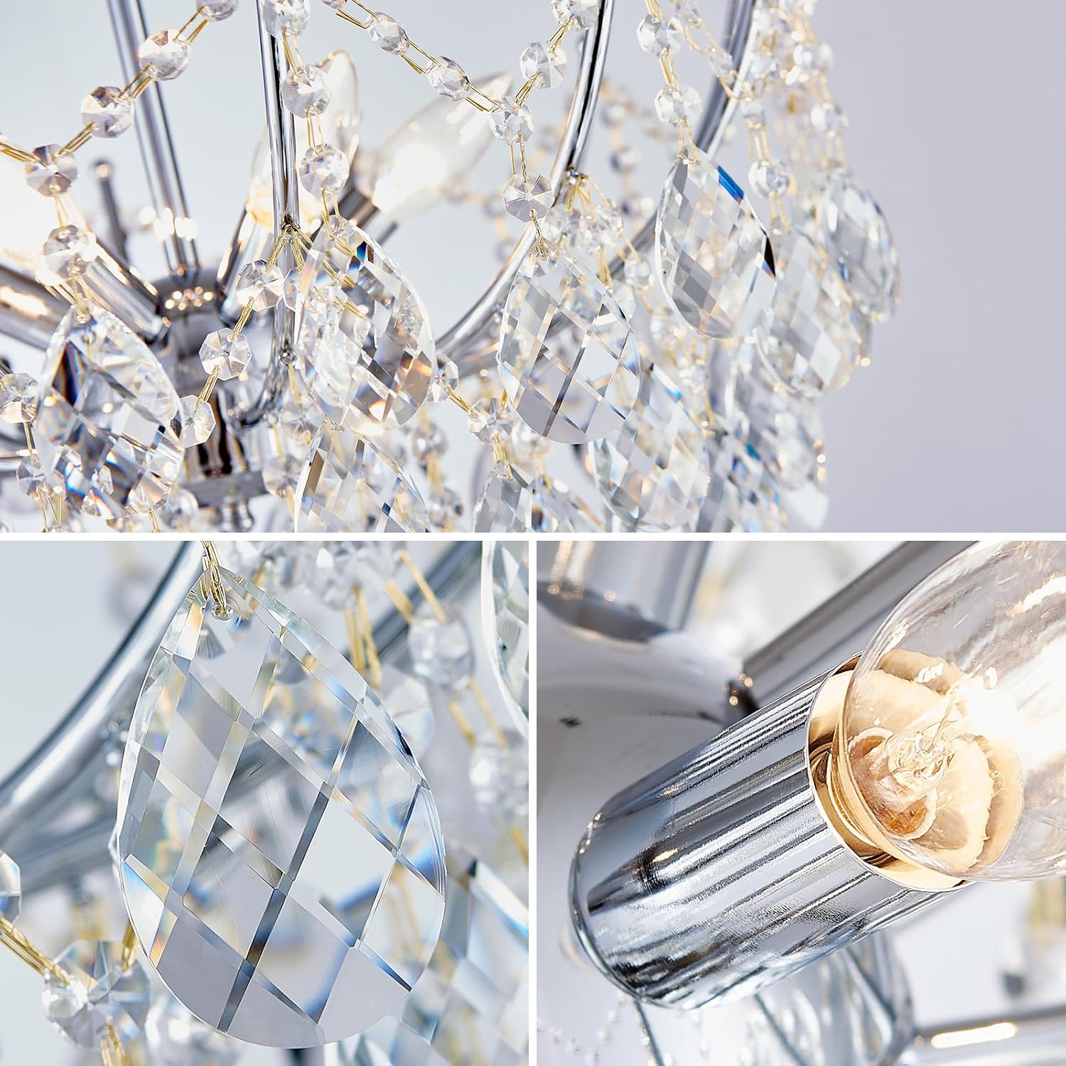 Crystal Ceiling Light Fixture, 6-Lights Modern Crystal Chandeliers for Dining Room Light Fixture, Semi Flush Mount Ceiling Light for Bedroom Kitchen Hallway Entryway Foyer Bathroom Living Room