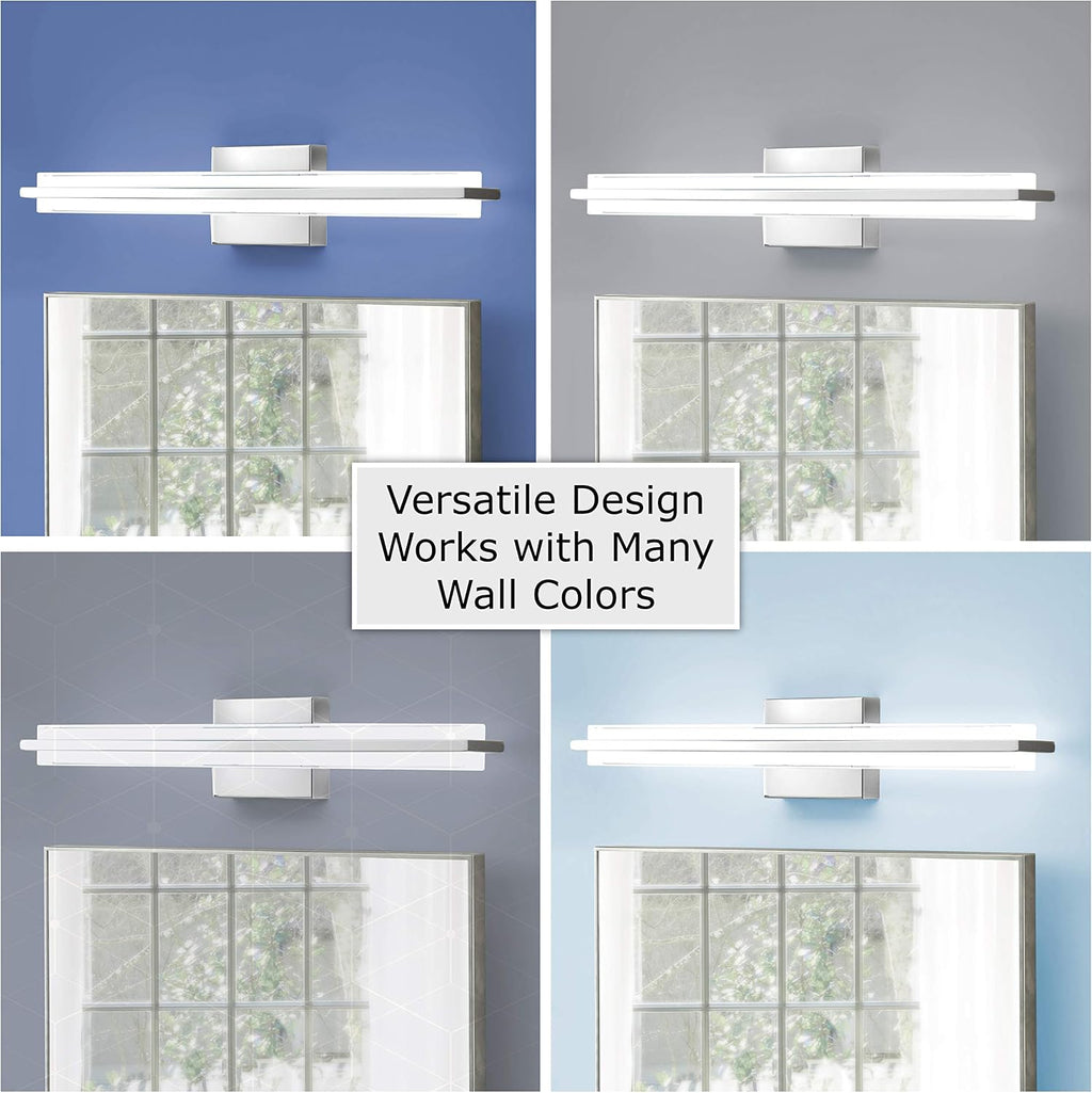 Linea di Liara Dario 24 Inch LED Vanity Light Bar Bathroom Lights Over Mirror and Bathroom Sink Led Light Polished Chrome Modern Bathroom Wall Lighting Fixtures, White Frosted Glass Shade, UL Listed