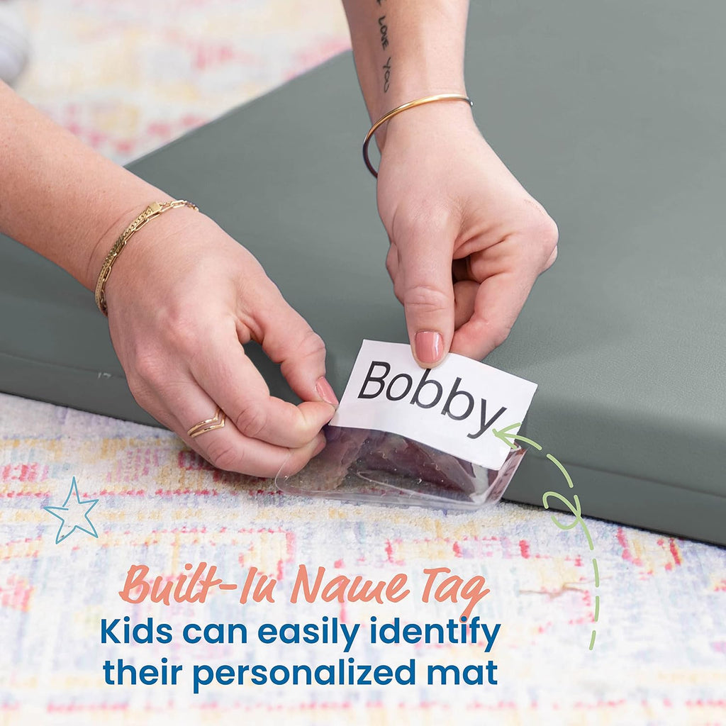 ECR4Kids SoftZone Rainbow Rest Time Mat with Name Tag, Sleeping Pad, Grey, 5-Piece