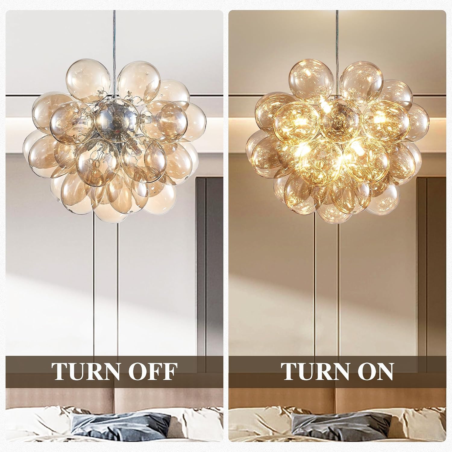 Longree Champagne Bubble Ball Chandelier, Dia 20 inch Blown Glass Cognac Glass Pendant Light Fixture for Bedroom Study Bathroom Foyer Entryway Lamp