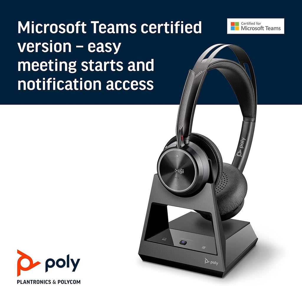 Poly - Voyager Focus 2 Office USB-A (Plantronics) - Bluetooth Stereo Headset with Boom Mic - USB-A PC/Mac/Desk Phone Compatible - Active Noise Canceling - Works with Teams (Certified), Zoom & More