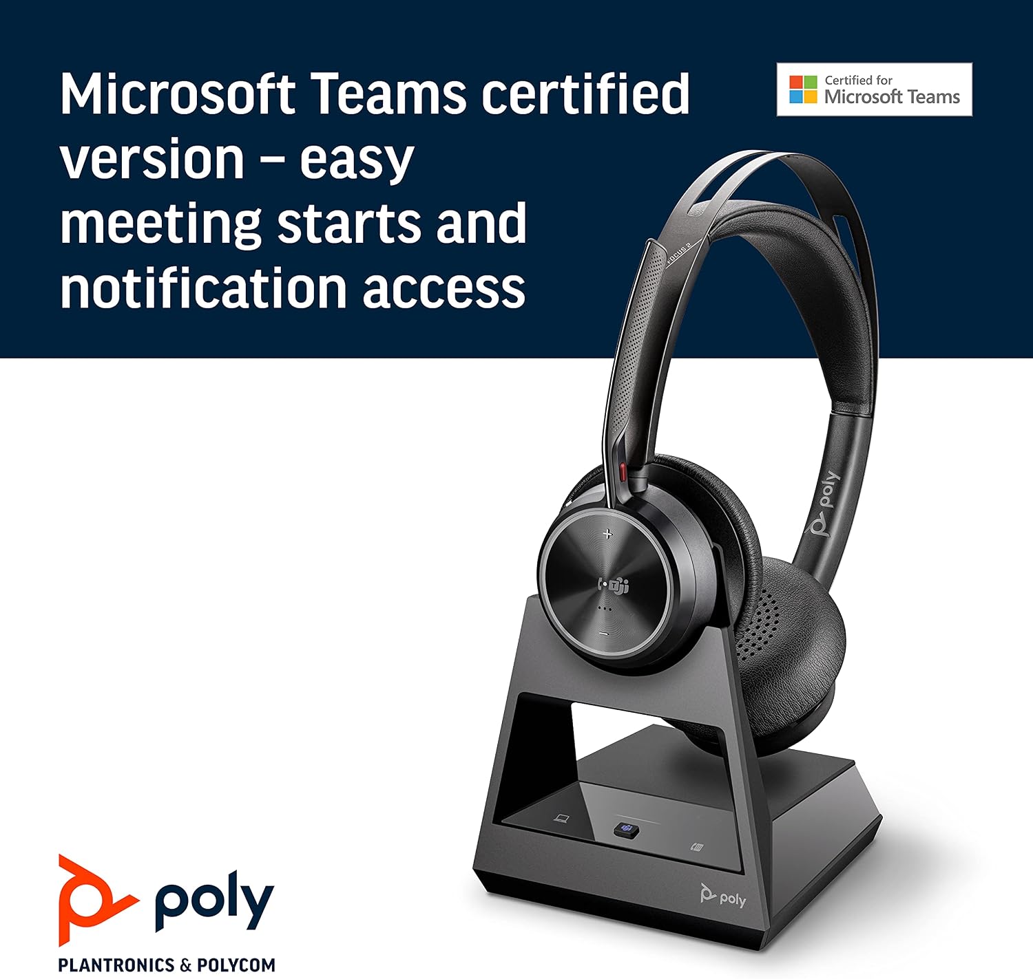 Poly - Voyager Focus 2 Office USB-A (Plantronics) - Bluetooth Stereo Headset with Boom Mic - USB-A PC/Mac/Desk Phone Compatible - Active Noise Canceling - Works with Teams (Certified), Zoom & More