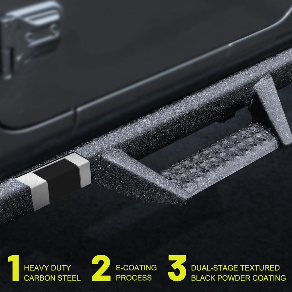 BINARY STAR Curve Design Running Boards Compatible with Vehicle 2018-2026 Jeep Wrangler JL 4 Door, Wrangler JL Nerf Bars Step Bars Made with Carbon Steel.Curved Rock Rail Style – No Gaps.