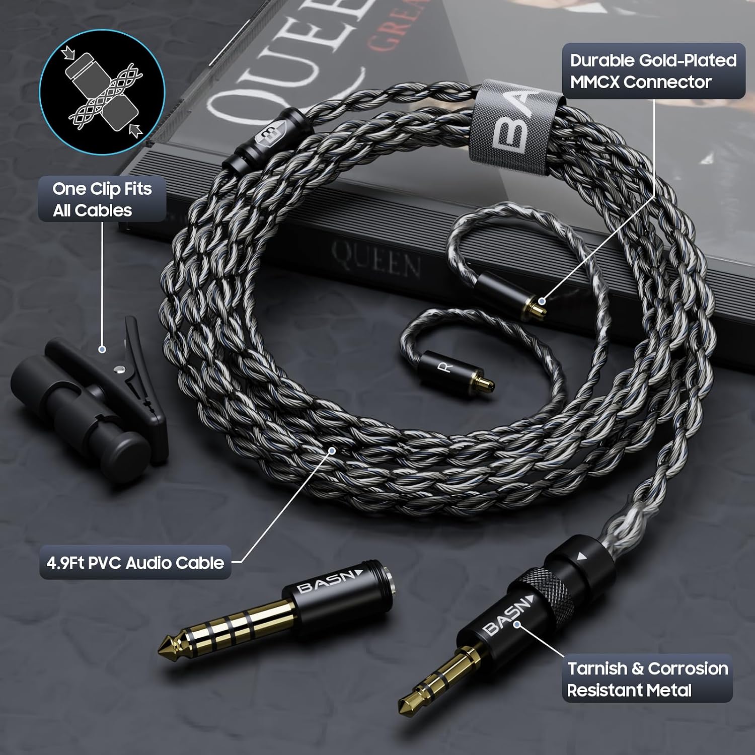 BASN Bmaster5 in Ear Monitors, 5 Drivers HiFi Drummer Stage Headphones, Professional IEM Earphones with MMCX Sliver-Plated OFC Cable & Portable Case for Musicians (Abyssal Blue, 3.5&4.4mm)