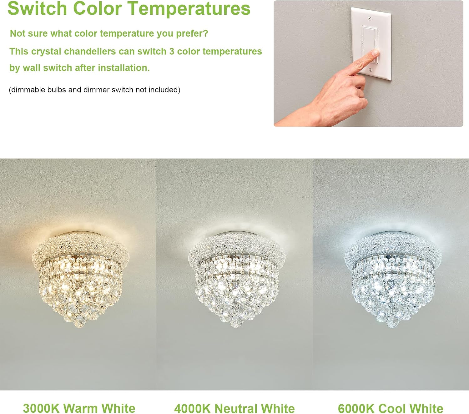 3-Light Crystal Flush Mount Chandelier Ceiling Light Fixture for Living Room Dining Room Bedroom Foyer Entryway Hallway Closet Bathroom (Chrome D10)