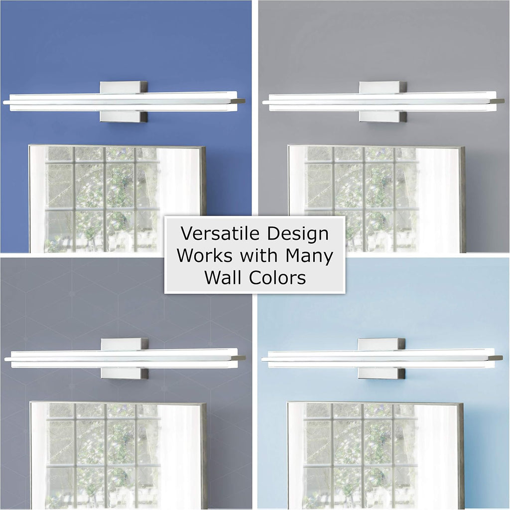 Linea di Liara Dario 30 Inch LED Vanity Light Bar Bathroom Lights Over Mirror and Bathroom Sink Led Light Polished Chrome Modern Bathroom Wall Lighting Fixtures, White Frosted Glass Shade, UL Listed