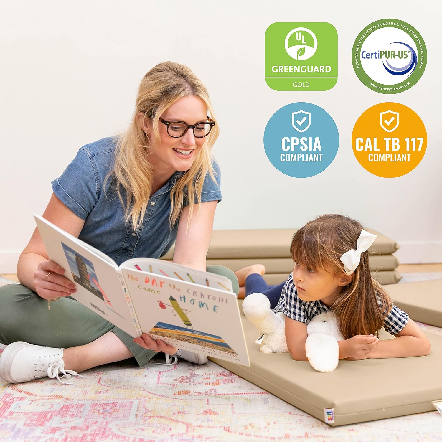 ECR4Kids SoftZone Rainbow Rest Mat, 2in, Sleeping Pad, Sand, 5-Piece