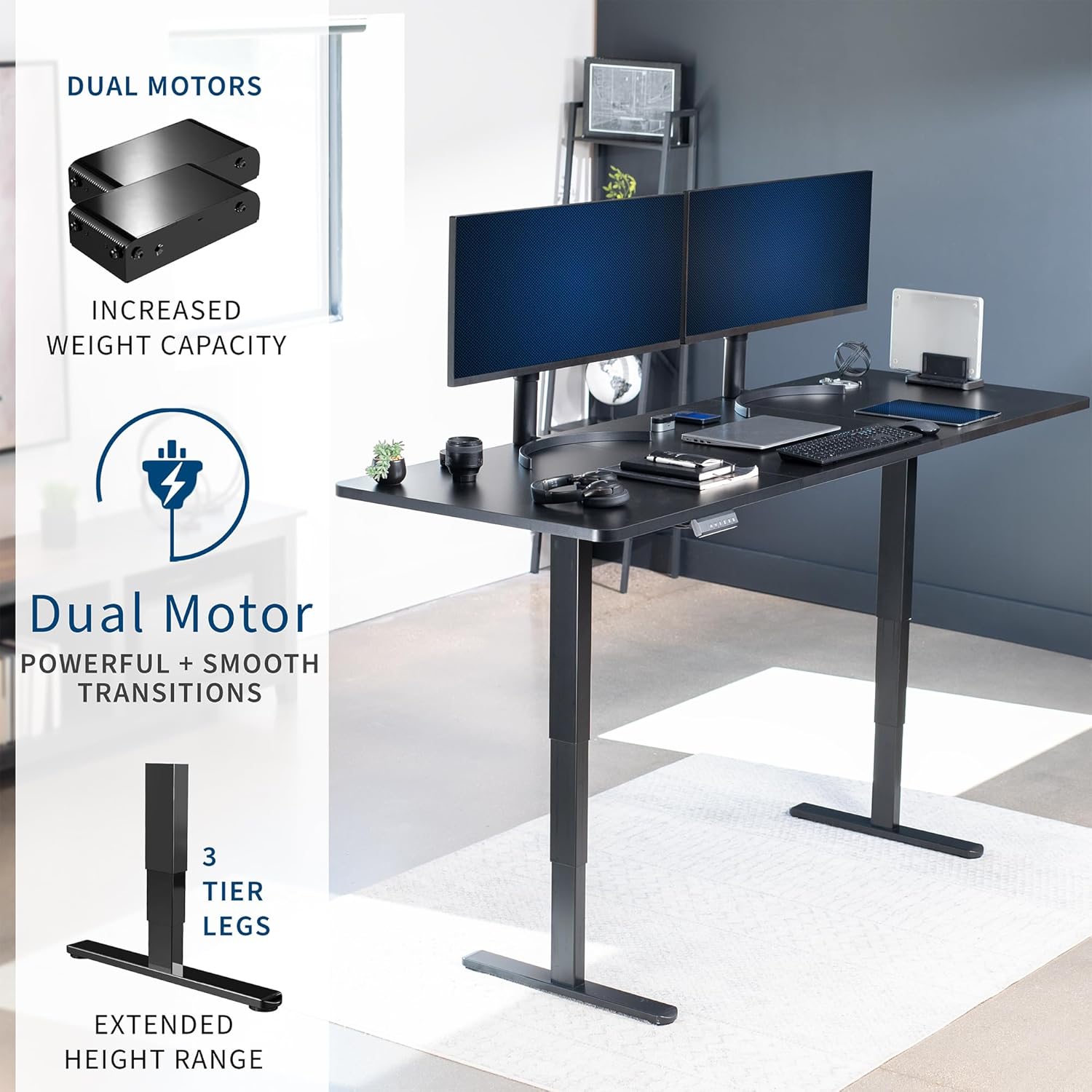 VIVO Electric 83 x 30 in Dual Motor Sit Stand Desk, Memory Height Adjustment, 2B Series, Black Top Black Frame, DESK-KIT-2B8B