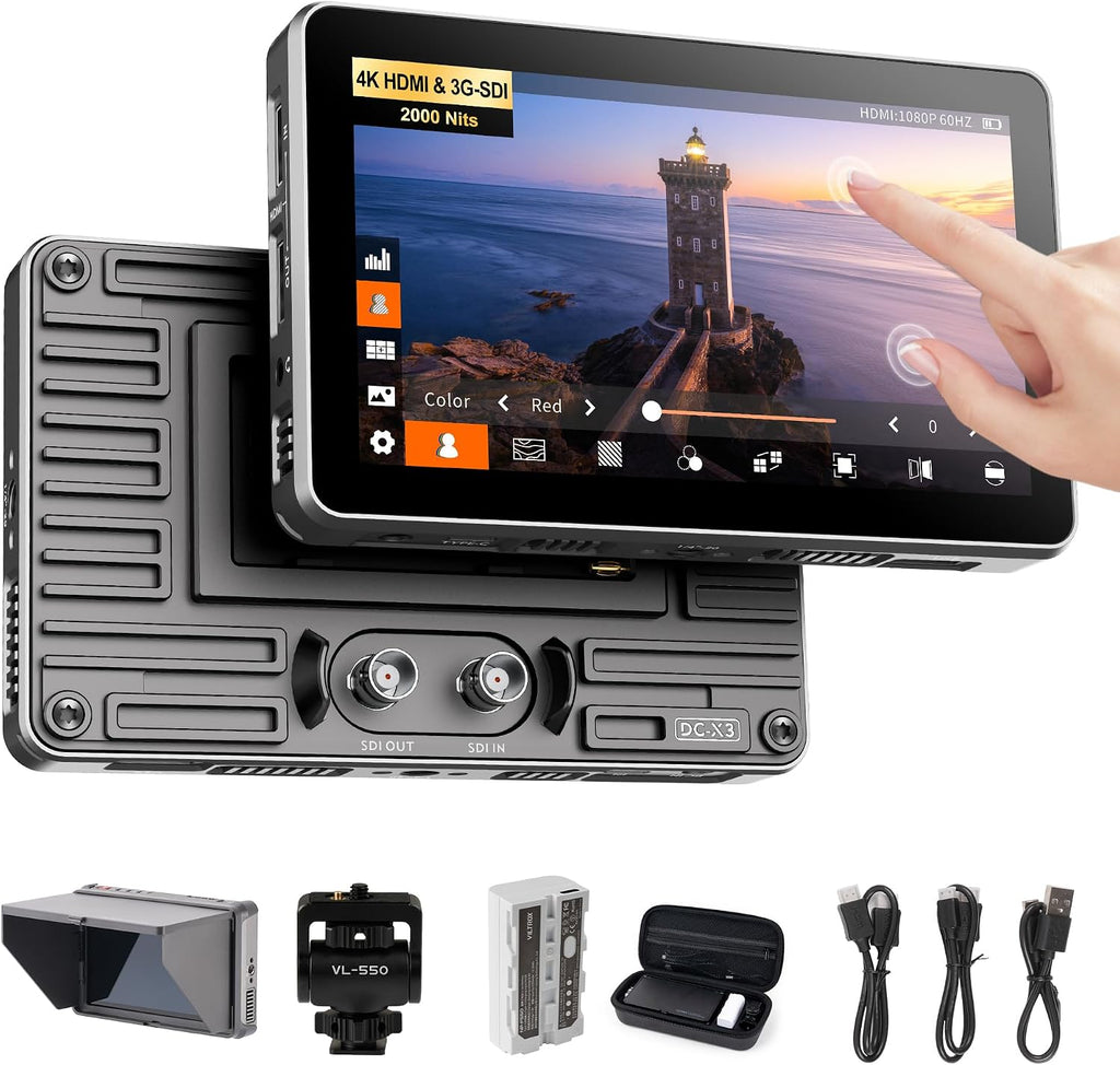 VILTROX DC-X3 2000 Nits SDI Camera Field Monitor, 4K HDMI 6 inch Touchscreen On Camera Monitor, 3D Lut 1920X1080 HD Focus Peaking Assist Full Waveform Video Field Monitor with Battery Sunshade Hood