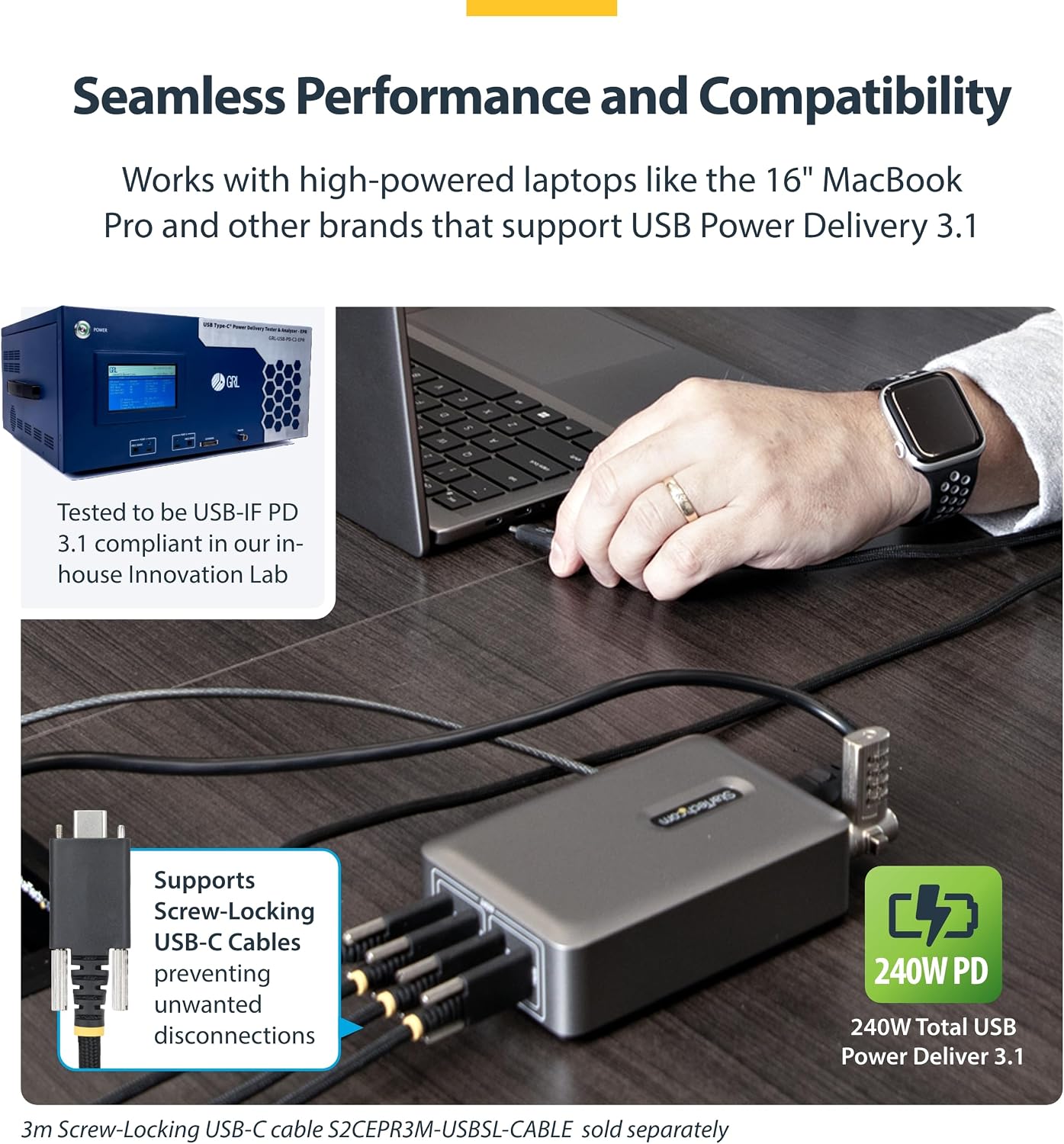 StarTech.com 4-Port USB-C Charging Station, 240W GaN Charger Block for MacBook Pro/Air, iPhone 16/15/Pro, iPad Pro, Dell XPS, Pixel and More